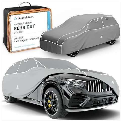 WALSER Premium Hagelschutz Abdeckplane Auto, Auszeichnung Sehr Gut* Auto Hagelschutzplane, TÜV geprüfte* Autogarage Abdeckung, Abdeckplane Auto Hybrid UV Protect, Abdeckung Auto Größe 8 SUV/Van