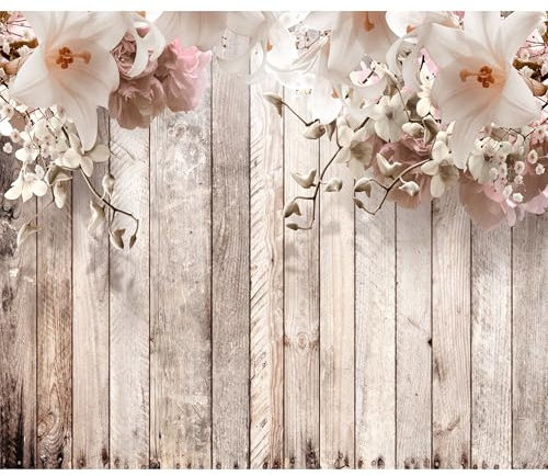 decomonkey Fototapete selbstklebend Blumen Lilien 196x140 cm XL Selbstklebende Tapeten Wand Fototapeten Tapete Wandtapete klebend Klebefolie Holzwand Holz