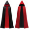 JOYIN Adult Unisex Vampire Costume Set with Reversible Hooded Cape Cloak and Tattoo Scar for Halloween and Cosplay