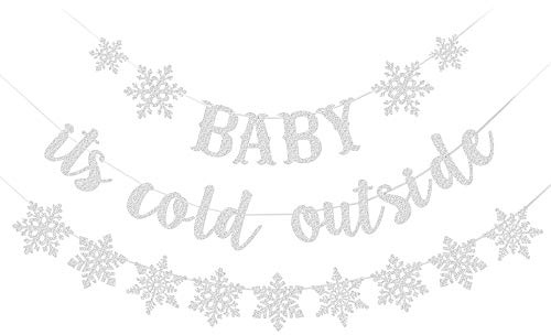 Silbernes glitzerndes Banner mit Aufschrift Baby It's Cold Outside, Winter-Wunderland-Geburtstagsparty-Dekoration, Winter-Weihnachtsfeier-Themen-Party-Dekoration