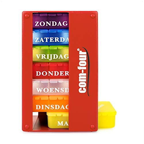 COM-FOUR® 1x Medikamentendosierer auf NIEDERLÄNDISCH - Medikamenten-Box für 7 Tage - je 3 Fächer - Pillendose - Pillenbox - Tablettenbox - Wochendosierer zur Aufbewahrung [NIEDERLÄNDISCH]