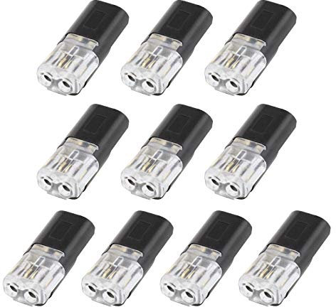 EMSea 10Pcs Quick Dual Wire Terminal Block 2 Pin Peel-free Push-type Design Black I Type Connectors for 18-22 AWG Gauge Cable