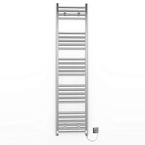 Myhomeware 400mm Wide Chrome Flat Electric Pre-Filled Towel Rail Radiator For Designer Bathroom UK (Elissa 400x1400mm High Flat Chrome)