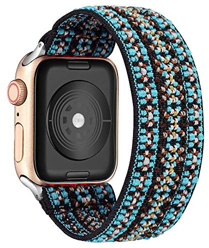 Solo Loop Correa Elástica Compatible con Apple Watch Correa 44mm 42mm 38mm 40mm 45mm 41mm Estampado retro Scrunchies Correa Deportiva para iWatch Series 7 6 SE 5 4 3 2