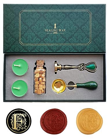 Ausgefallene Buchstaben F Wachssiegel-Stempelset, AMTOL Wachssiegel-Stempelset im europäischen Stil, Geschenkbox-Set, Vintage personalisierte Wachssiegel-Stempel für Briefkarten-Einladungen (F)