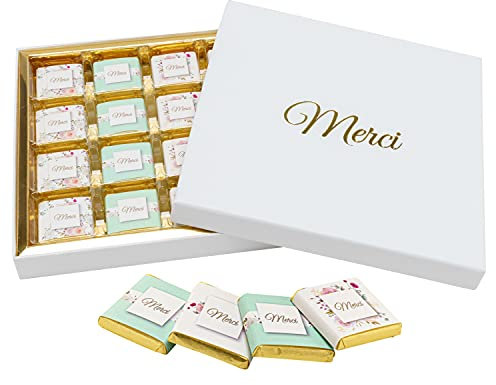 Boîte de Chocolats - Coffret de 32 Carrés de Chocolat à Offrir Pour Dire Merci - Chocolats au Lait et Noir - 100% Pur Beurre de Cacao - Fabriqué en France par Chocolat de Mariage - 160 Gr