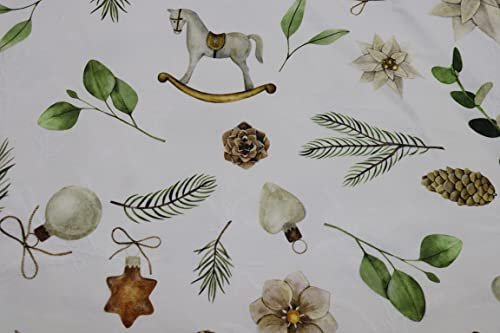 Sander Tischläufer Tischband Rocking Horse Weihnachten 40 x 100cm Artikel 95168 Fb. 40 100% Baumwolle Schaukelpferd creme grün braun Zapfen Tanne