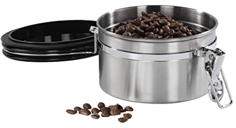 Xavax Kaffeedose für 250 g Kaffeebohnen (luftdichte Vorratsdose mit Aromaverschluss, Behälter aus Edelstahl, Dose zur Aufbewahrung von Kaffee, Tee, Kakao) silber
