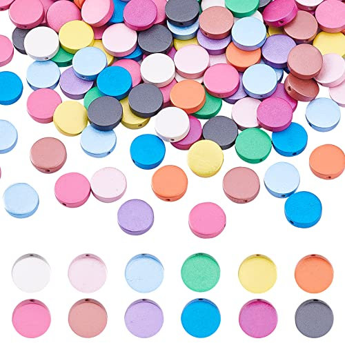 PandaHall 240pcs Holzperlen, 12 Farbe Holzmünzenperlen 15mm Flache Runde Holzperlen Bunte Kreisscheiben Perlen Abstandsscheiben Perlen Lose Perlen Für Girlanden Handwerk Ohrring Schmuckherstellung