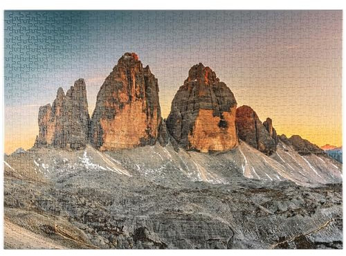 MyPuzzle Die DREI Zinnen bei Sonnenuntergang, Toblach, Trentino - Südtirol, Italien - Premium 1000 Teile Puzzle - MyPuzzle Sonderkollektion von Puzzle Galaxy