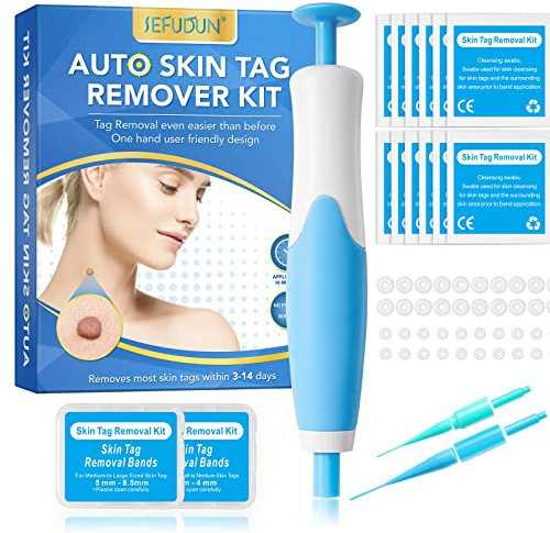 Auto Skin Tag Remover Kit for Face & Body, Upgraded Fast and Easy Removal Pen for Small to Large Size 2mm-8mm, Safe and Painless Clear Skin Tag & Mole, with 40 Removal Bands & 10 Cleansing Wipes