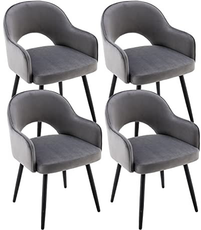 chairus Lot de 4 Chaises de Salle à Manger en Velours Moderne Fauteuil Rembourrée Chaise Pivotante à 360° pour Bureau Salon (Gris-4 (Velours))