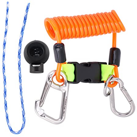 Lanyard für Taucher, 16,3x7cm/6,4x2,7 Zoll Tauchen Reef Hook Anti-Lost Spring Coil Lanyard Safety Emergency Tool, Heavy Duty Edelstahl Lanyard mit Clip und Schnellverschluss für Kameras Tauchlampen