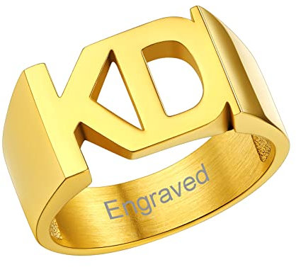 Custom4U Personalisierter Namensring Herren Siegelring Gold Alphabet Siegelring mit Eigenem Namen Gravur 3D Design Buchstaben Ring für Männer Jungen Frauen Mädchen