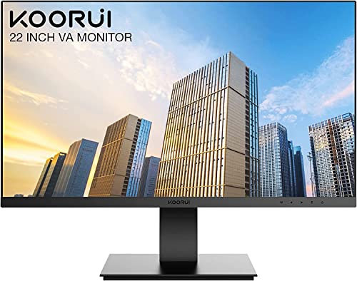 KOORUI Monitor de 22 Pulgadas FHD, Frecuencia de Actualización de 75Hz, Panel VA, Antirreflejos, sin Parpadeos, Luz Azul Reducida y Diseño sin Bordes en 3 Lados