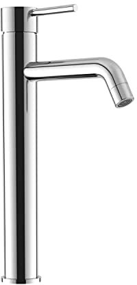 Rubinetto per il Bagno Miscelatore Monocomando per Lavabo Alto interamente in Ottone con finitura Cromato Design Tondeggiante Moderno per Scarico Automatico modello Ava