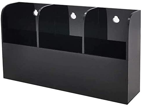 DASAWADA 3rd Generation Heavy Duty Extra Large Black Acrylic Remote Control Holder Wall Mounted Office Supplies Accessories Organizer Storage Caddy Container Pencil Holder 3 Compartments