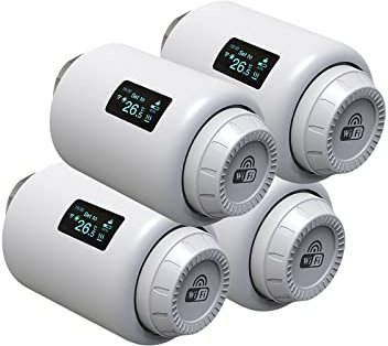 Qiumi Válvulas de actuador termostático WiFi programables Alexa Google Voice Control, Wifi Direct, no requiere puerta de enlace 4 piezas