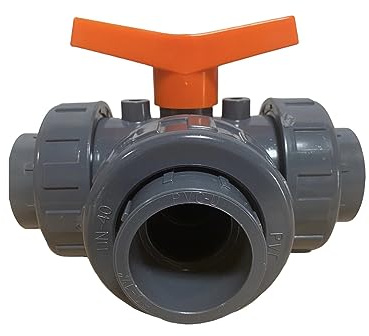 PVC 3-Wege Kugelhahn DN25 T-Bohrung Klebemuffe – PVC-U Ventil mit PTFE Dichtung, für Pool, Teich & Sanitär