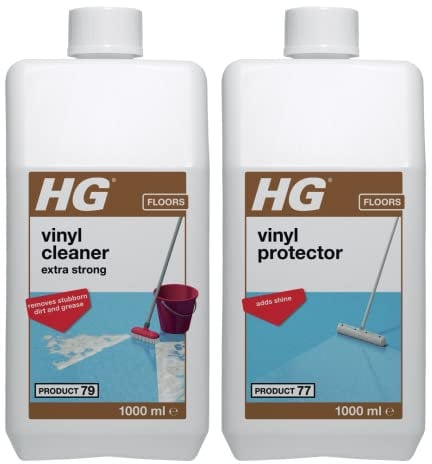 HG Vinyl Cleaner Extra Strong, Removes Stubborn Dirt & Grease for all types of Flooring – 1L + HG Vinyl Protector, Protective Coating Glass Polish for Artificial Flooring, Non Slip Formula – 1L