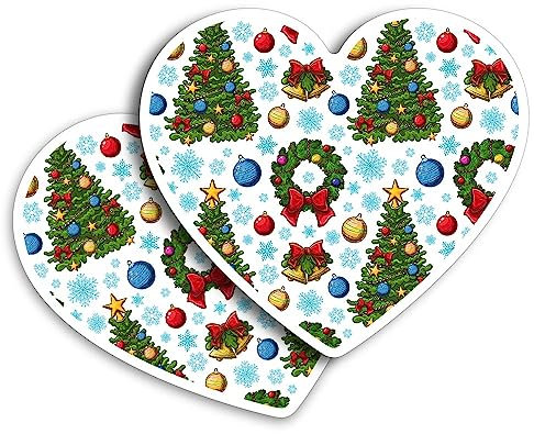 2 x Vinyl-Aufkleber 10 cm – Herzform Vintage Weihnachtsbaum Glocken Kugeln Design Retro Kunstdruck Aufkleber Laptop Tablet Gepäck Auto Wand Kühlschrank Tür Aufkleber #170912