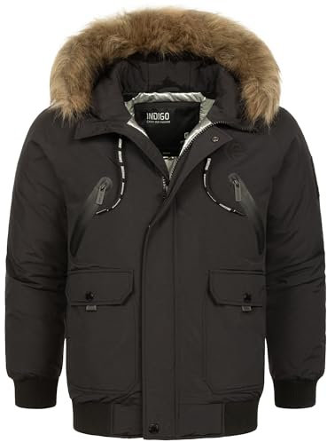 Indicode Herren INZakai Winterjacke mit Fell-Kapuze | warme Herrenjacke Parka Jacke Black, L