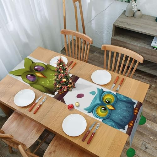 Tischläufer mit Fransen, Eulen, Vögel, Bauernhaus, rustikaler Herbst-Tischläufer für Urlaub, Party, Weihnachtsdekoration, 152,4 cm