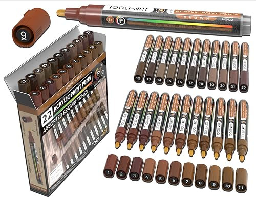 TOOLI-ART 22 Acrylfarben-Marker, Farbstifte Pro Color Serie, Set 3 mm, mittlere Spitze für Steinmalerei, Glas, Tassen, Holz, Metall, Glasfarbe, Leinwand, DIY, ungiftig, auf Wasserbasis, schnell