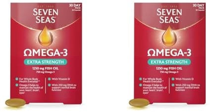 Seven Seas Omega-3 Fish Oil Extra Strength, One-A-Day, Vitamin D, 1250 mg Fish Oil, 750 Mg Omega-3 + 250 mg, 30 High Strength Tablets (Pack of 2)
