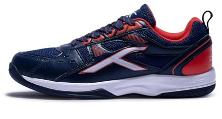 HUNDRED Raze Non-Marking Professional Badminton Shoes for Men (Navy Orange Red, Size: UK 9 US 10 EU 43) Material Upper: Polyester, Sole: Rubber Suitable for Indoor Tennis Squash Table Tennis