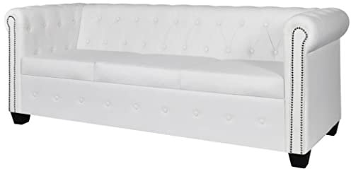 Hovothy Chesterfield-Sofa 3-Sitzer Kunstleder Weiß Chesterfield Sofas Chesterfield Sessel Wohnzimmer Möbel Wohnzimmer Couch Wohnzimmer Sessel Wohnzimmer Sofa Kunstleder Sofa Couch 3 Sitzer