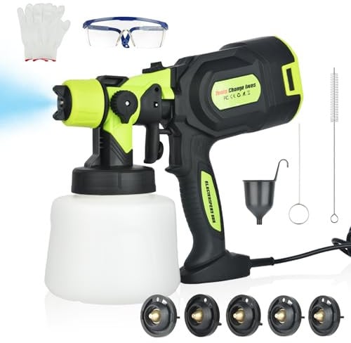 Vothen Paint Sprayer, 800W 1400ML Paint Spray Gun with 5 Nozzles and 3 Patterns, Electric Paint Sprayer, Max 1100ml/Min, 100 DIN-s, HVLP Spray Gun for Fence, Cabinet, Walls, Ceilings, Crafts