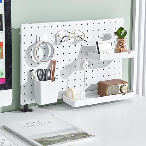 Treesunshine Panneau perforé de bureau, organiseur mural, panneaux perforés pour murs, accessoires de bureau d'ordinateur pour bureau, kit de rangement d'accessoires de tableau perforé + supports et