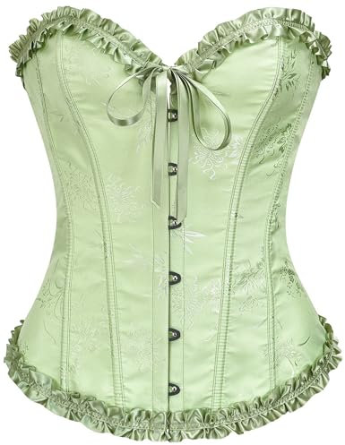 SZIVYSHI Corset Tops for Women, Bustier Shapewear Lingerie, Lace Waist Push Up Bodysuit Foam Green, Size S