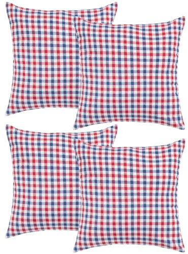 Selfitex 4er Dekokissen inkl. Füllkissen, 40 x 40 cm, Bezug aus 100% Baumwolle, flauschig weiches Couchkissen im Landhausstil, Sofakissen mit modischem Karo-Muster (Arrone)