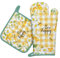 Arquiel Ofenhandschuh und Topflappen 2er Set, 100% Baumwolle Kochhandschuhe, Hitzebeständiger Küchenhandschuh Zum Kochen Backen Grillen Geschenk,Gänseblümchenbiene