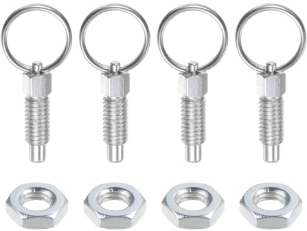 sourcing map 4PcsSpring Plunger with Pull Ring M6x1 Thread Size 0.48 Thread Length Pin Dia.4mm Flat Head Carbon Steel Non-Locking Retractable Index Plunger for Industrial Equipment