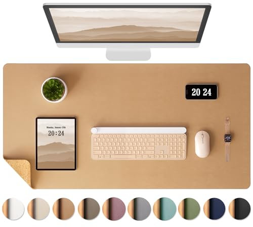 Aothia Kork-Schreibtischunterlage,beidseitige Schreibunterlage mit Naturkork & PU-Leder,Mausunterlage/Tischschutz,Leicht zu reinigen,wasserdicht für Büro/Haus/Deko (Khaki,65x35cm)