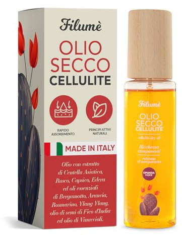 FILUMÈ ® Olio Secco Cellulite 100ml con Fico d'India – Termogenico e Vasoattivo, Rapido Assorbimento – Trattamento Drenante e Snellente Naturale per Pelle Tonica