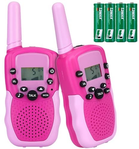 NK Walkie-Talkies für Kinder 4 5 6 7 8 9 Jahren (Batterien Inklusive) - Lange Reichweite 3km, LED-Display, 22 Kanäle, Kinderspielzeug mit Taschenlampe, Weihnachtsgeburtstagsgeschenk, Farbe Rosa
