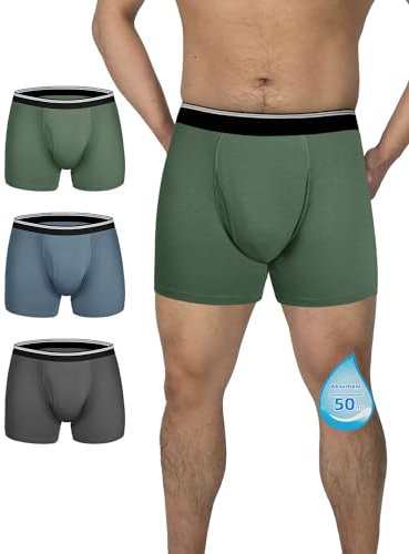 TIICHOO Waschbare Inkontinenz Pants Männer Saugfähigkeit Slip Herren für Leichte Inkontinenz 3er Pack(X-Large, Dunkelgrau/Olivgrün/Himmelblau)