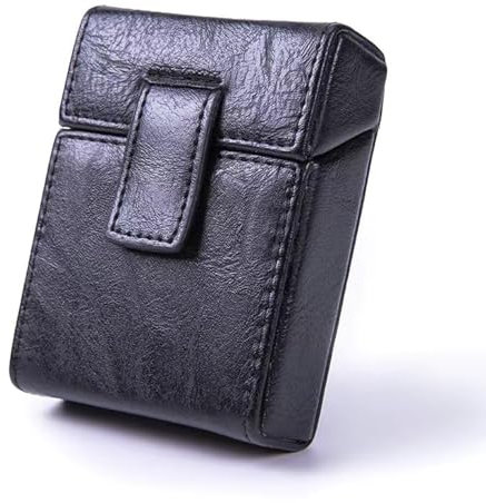 Étui de rangement pour cigarettes en cuir synthétique avec porte-briquet, étui de rangement portable pour tabac, boîte de rangement pour homme et femme (noir)