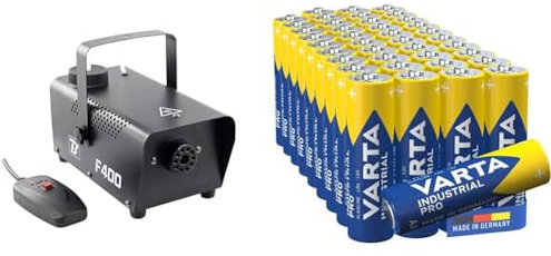 BOOMTONE Machine à fumée F400 noir & VARTA Batterien AA, Industrial Pro, Alkaline Batterie, 1,5V