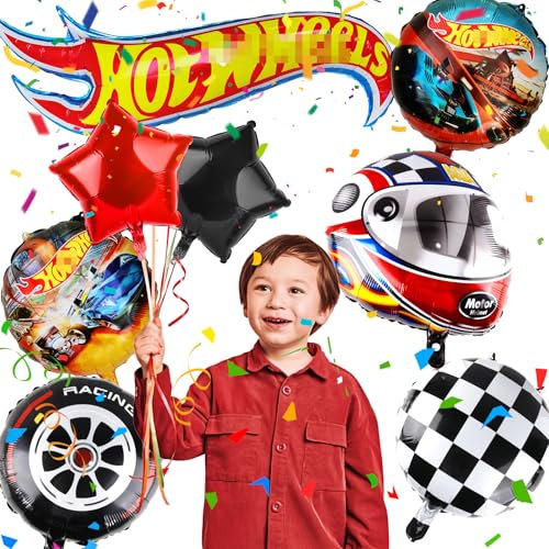 Luclay Geburtstags Deko Junge- Car Foilballoons Auto Party Deko Party Supplies Autofelgen Motorrad Helmen Radfelgen Rennwagen Luftballons Partyzubehör für Kindergeburtstag Babypartys Deko