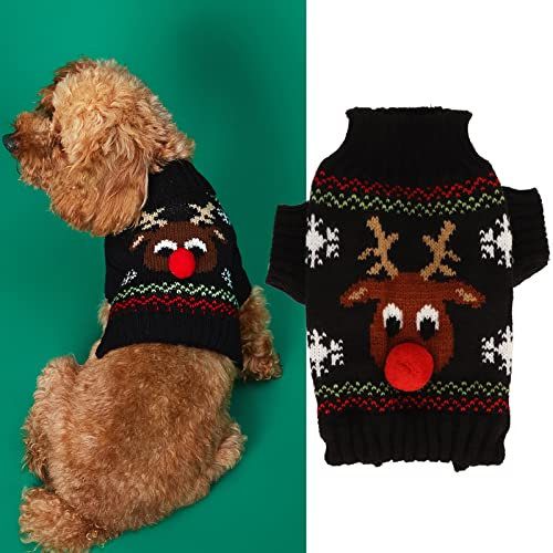 Christmas Pet Dog Sweater,Pet Holiday Clothes,Puppy Cat Winter Warm Clothes,Red Nose Reindeer Sweater,Winter Clothes Dog Clothes,For Small Medium Large Dogs Sweatshirt (Black)