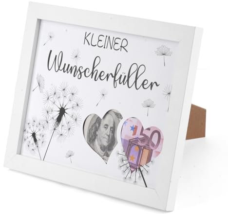 Tikplus 27x21cm Geldgeschenk Bilderrahmen, Holz Wunscherfüller Geldgeschenke, Weiß Pusteblume Geldgeschenke, Geburtstag Geldgeschenk, Pusteblume Bilderrahmen, für Glück, Festival usw.