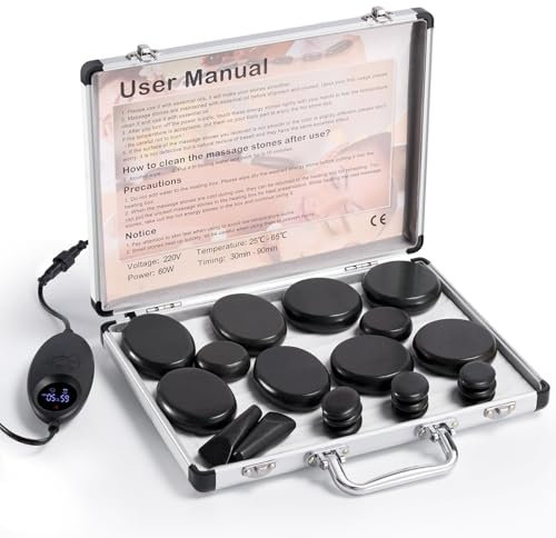 21Pcs Hot Stones Massage Set with Heater Temperature Control & Timer Portable Basalt Massage Stones for Home Spa, Relaxing Warming Therapy