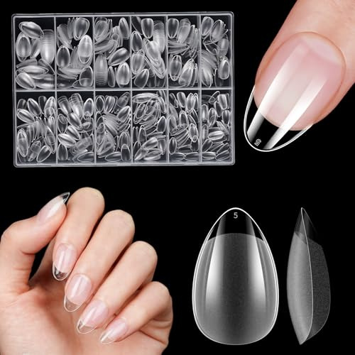 Venares Extra Short Almond Nails Press on, 500 Pcs Soft Gel Nail Tips for Acrylic Extensions, 12 Sizes Full Cover Clear Nail Tips for Gel Extensions, Acrylic Nail Extension Kit for Beginners