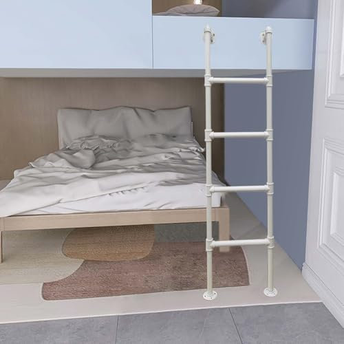 HUJIEAAA Bodenstehende Etagenbettleiter für Dachboden, weiß, 100–300 cm, Industrie-Eisenrohr, Bettleiter aus Metall für Einzelbett, für Wohnwagen, Wohnheimwohnungen, Tragkraft 330 Pfund (29