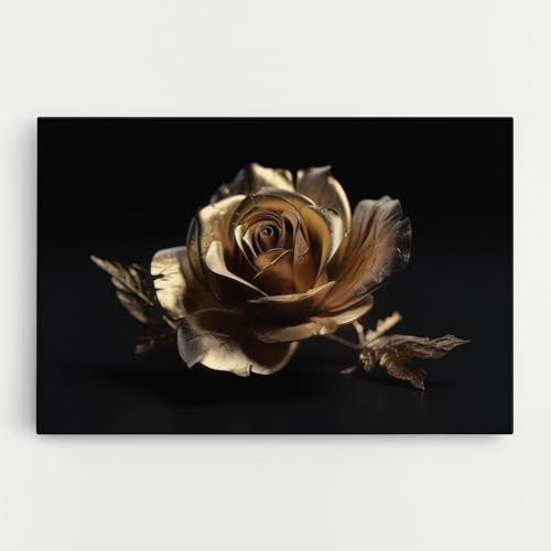 ARTHUB® Leinwandbild 70x100 cm, Gold Rose | Wohnzimmerdekoration, Hängende Bilder, Wanddekoration, Heimdekoration, Blumen, Rosen